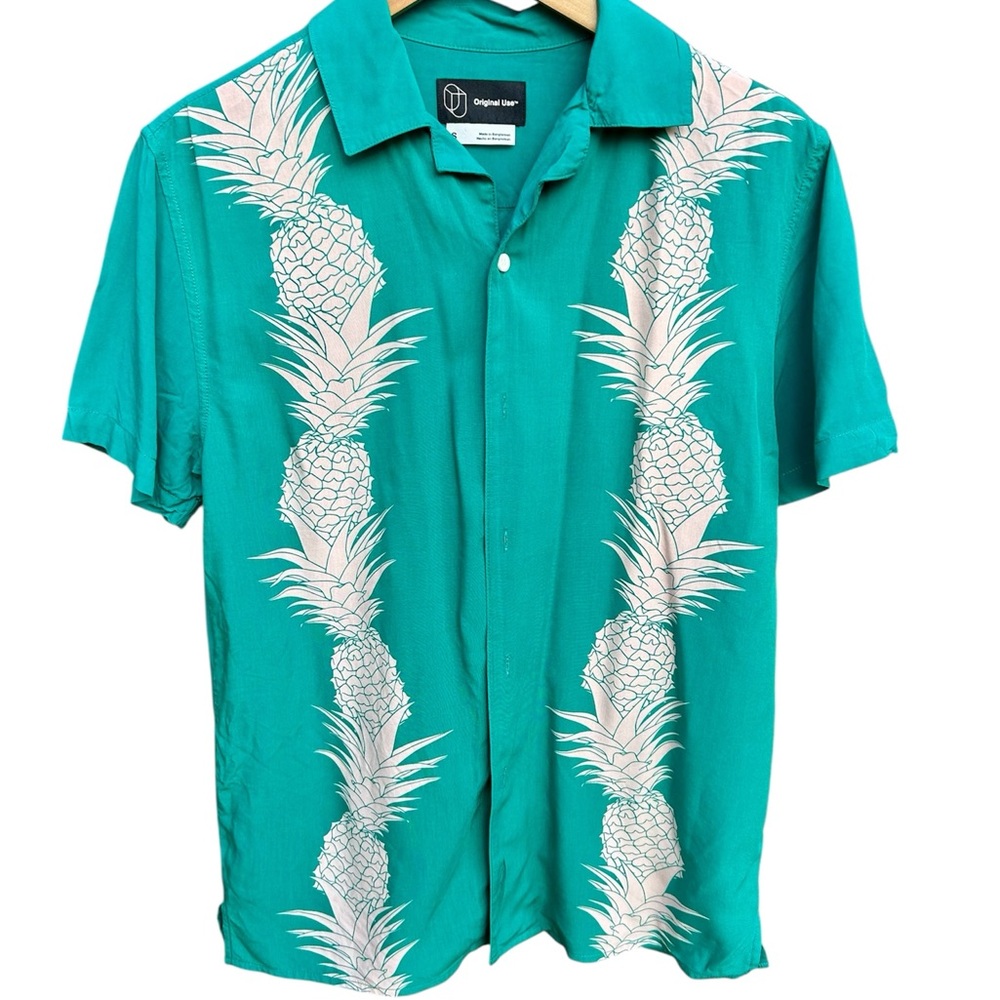 Original Use Shirt Men's Turquoise Pineapple Pattern Button Up